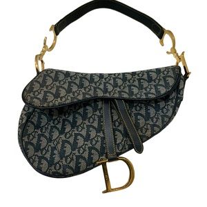 Dior Vintage Saddle AUTHENTIC Trotter Handbag Purse Canvas Leather Cristian Dior